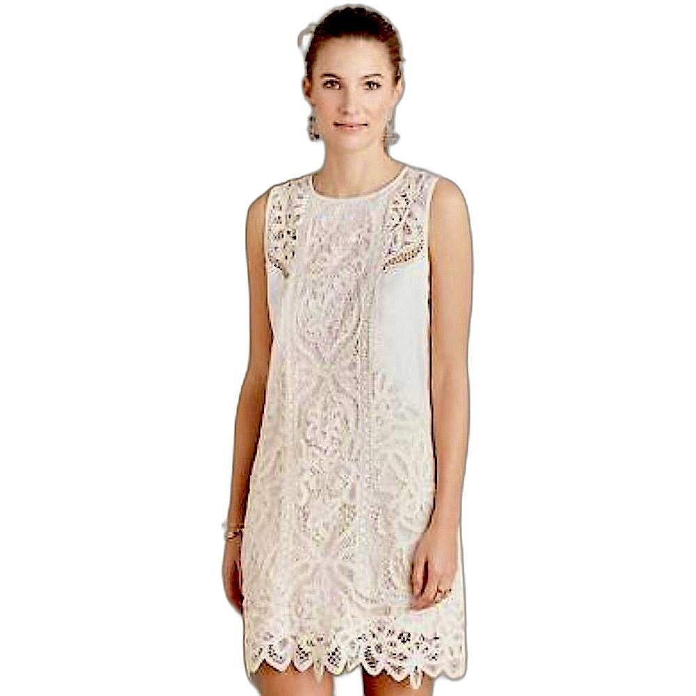 Anthropologie Moulinette Soeurs Ivory Lace Garden Sleeveless Shift Dress Size 4 - Picture 2 of 16